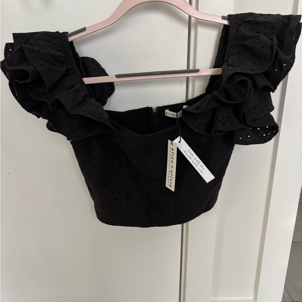 Alice + Olivia Elegant Black Ruffle Crop Top NWT